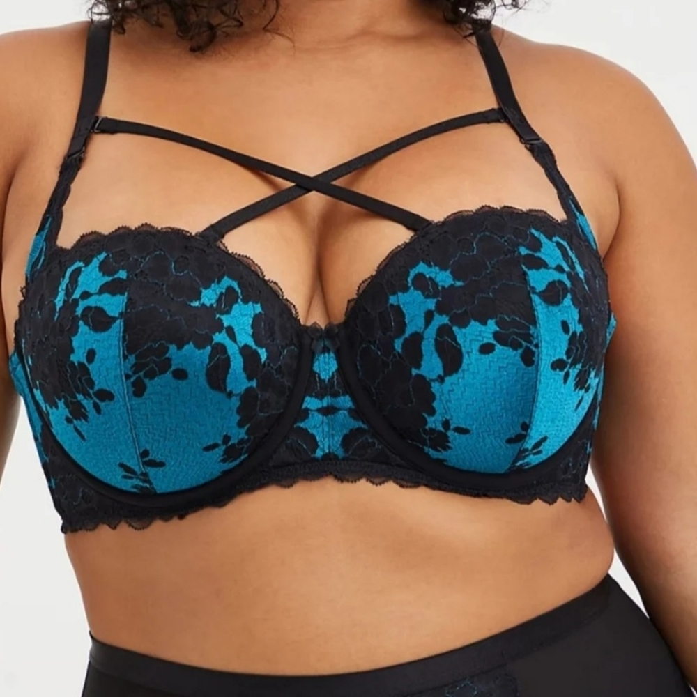 Torrid push up convertible/strapless bra 44 b black/teal